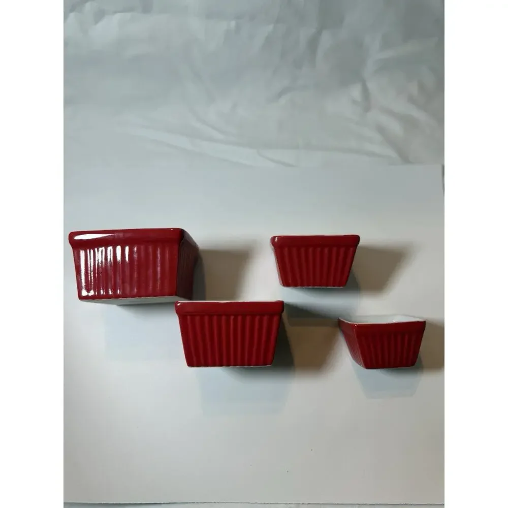 BIA Ceramic Square Ramekin Set Red White Oven Safe Four-Piece